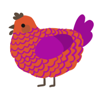 A vermilion and plum chicken with a lace pattern