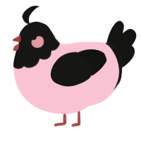 Rosie, a rose and black chicken with a head pattern