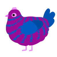 A plum and ultramarine chicken with a bar pattern