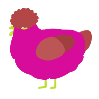 A fuchsia and red chicken