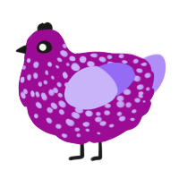 Majestic, a plum and lilac chicken with a speckle pattern