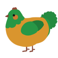 A orange and viridian chicken with a head pattern