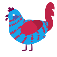 A sky and crimson chicken with a bar pattern