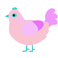 tennis ball, a rose and lavender chicken with a neck-speckle pattern