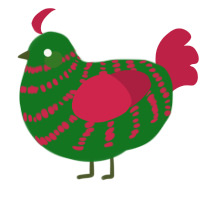 A leaf and crimson chicken with a bar pattern