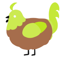 A brown and lime chicken with a head pattern