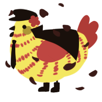 A yellow and crimson chicken with a bar pattern