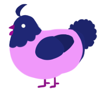 A lavender and navy chicken with a head pattern