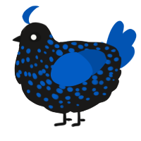 A sable and ultramarine chicken with a speckle pattern