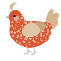 A vermilion and beige chicken with a speckle pattern