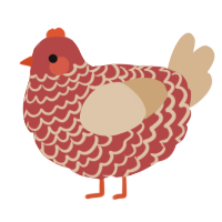 A red and beige chicken with a lace pattern