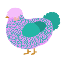 A lavender and turquoise chicken with a double-lace pattern