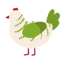 A cream and chartreuse chicken with a half-bar pattern