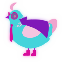 A aqua and pink chicken with a neck-band pattern