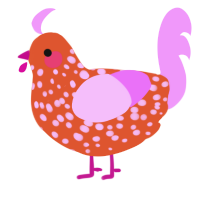 A vermilion and lavender chicken with a speckle pattern