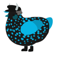 A sable and cerulean chicken with a speckle pattern