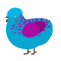 A cerulean and plum chicken with a half-lace pattern