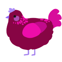A maroon and fuchsia chicken with a neck-speckle pattern