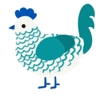 A white and teal chicken with a lace pattern
