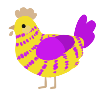 A yellow and amethyst chicken with a bar pattern