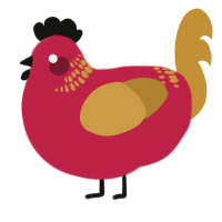 A crimson and gold chicken with a neck-band pattern