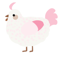 A white and rose chicken with a speckle pattern