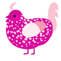 A fuchsia and rose chicken with a speckle pattern