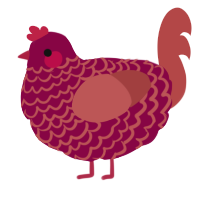 A maroon and red chicken with a lace pattern