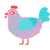 Candy, a pink and aqua chicken with a lace pattern