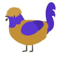 A gold and indigo chicken with a head pattern