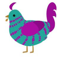 A turquoise and plum chicken with a bar pattern