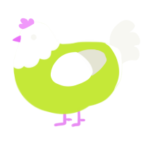 A lime and white chicken with a head pattern