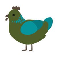 A olive and teal chicken with a neck-speckle pattern