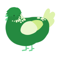 A viridian and apple chicken with a neck-speckle pattern