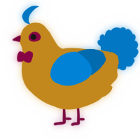 A ochre and sapphire chicken