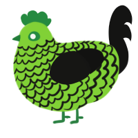 A grass and black chicken with a lace pattern