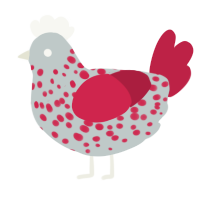 A silver and crimson chicken with a speckle pattern