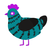 A teal and sable chicken with a bar pattern