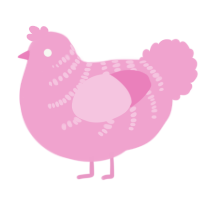 A pink chicken with a half-bar pattern