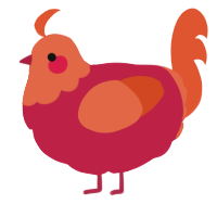 A crimson and vermilion chicken with a head pattern