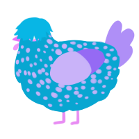 A cerulean and lilac chicken with a speckle pattern