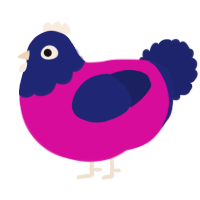 A fuchsia and navy chicken with a head pattern