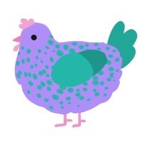 A lilac and turquoise chicken with a speckle pattern