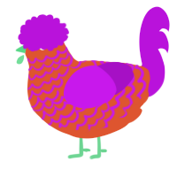 A vermilion and amethyst chicken with a lace pattern