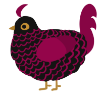 A black and maroon chicken with a lace pattern