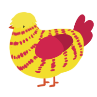 A yellow and crimson chicken with a bar pattern
