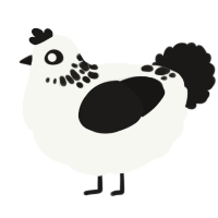 Ender, a white and sable chicken with a neck-speckle pattern