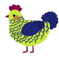 A lime and navy chicken with a lace pattern