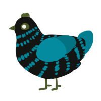 Troy, a black and sea chicken with a bar pattern