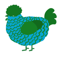 A cerulean and leaf chicken with a lace pattern